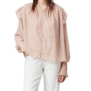 ALL SAINTS Lara Polka Dot Sheer Blouse Rosewater Pink Feminine Relaxed Fit 8